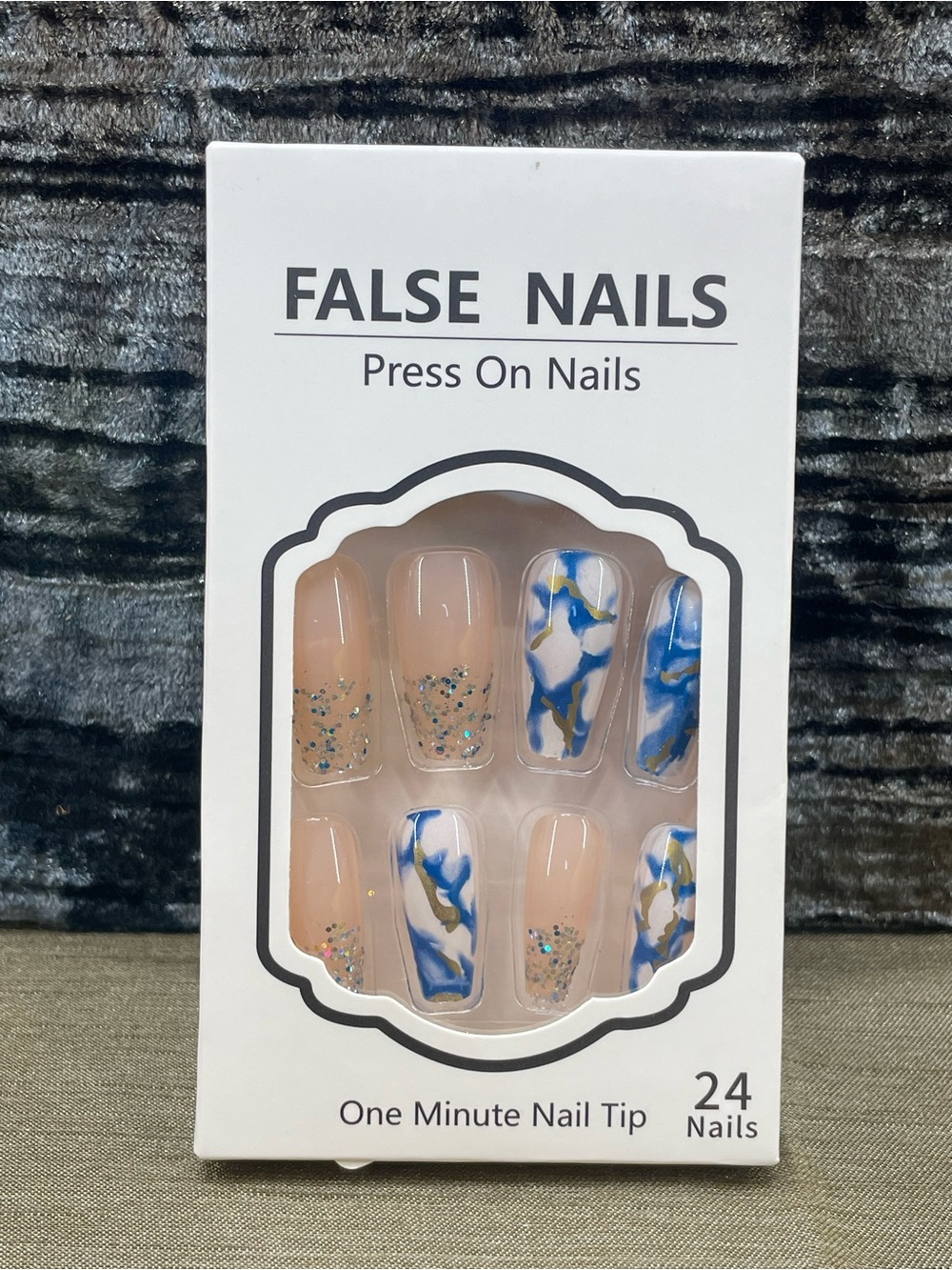 False Nails Press On Nails - Blue Marble & Nude Set with Sparkles